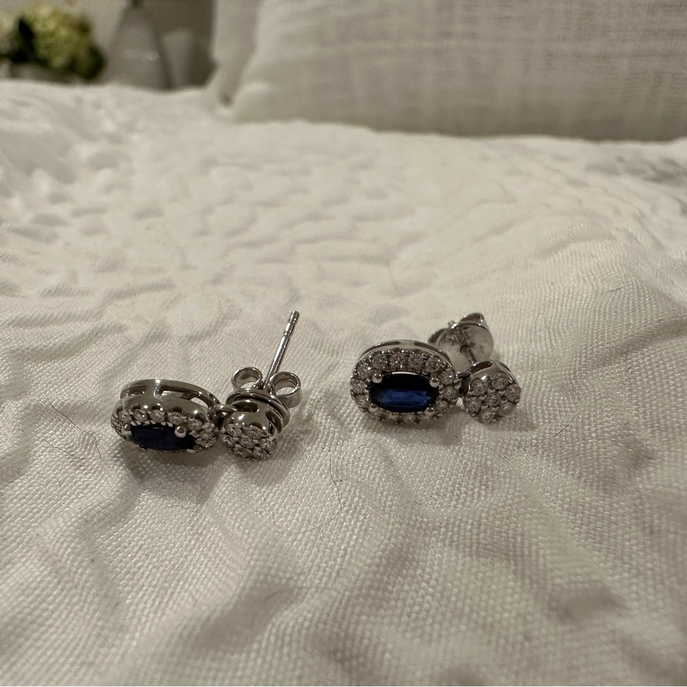 Sapphire white gold earrings - Picture 2 of 2